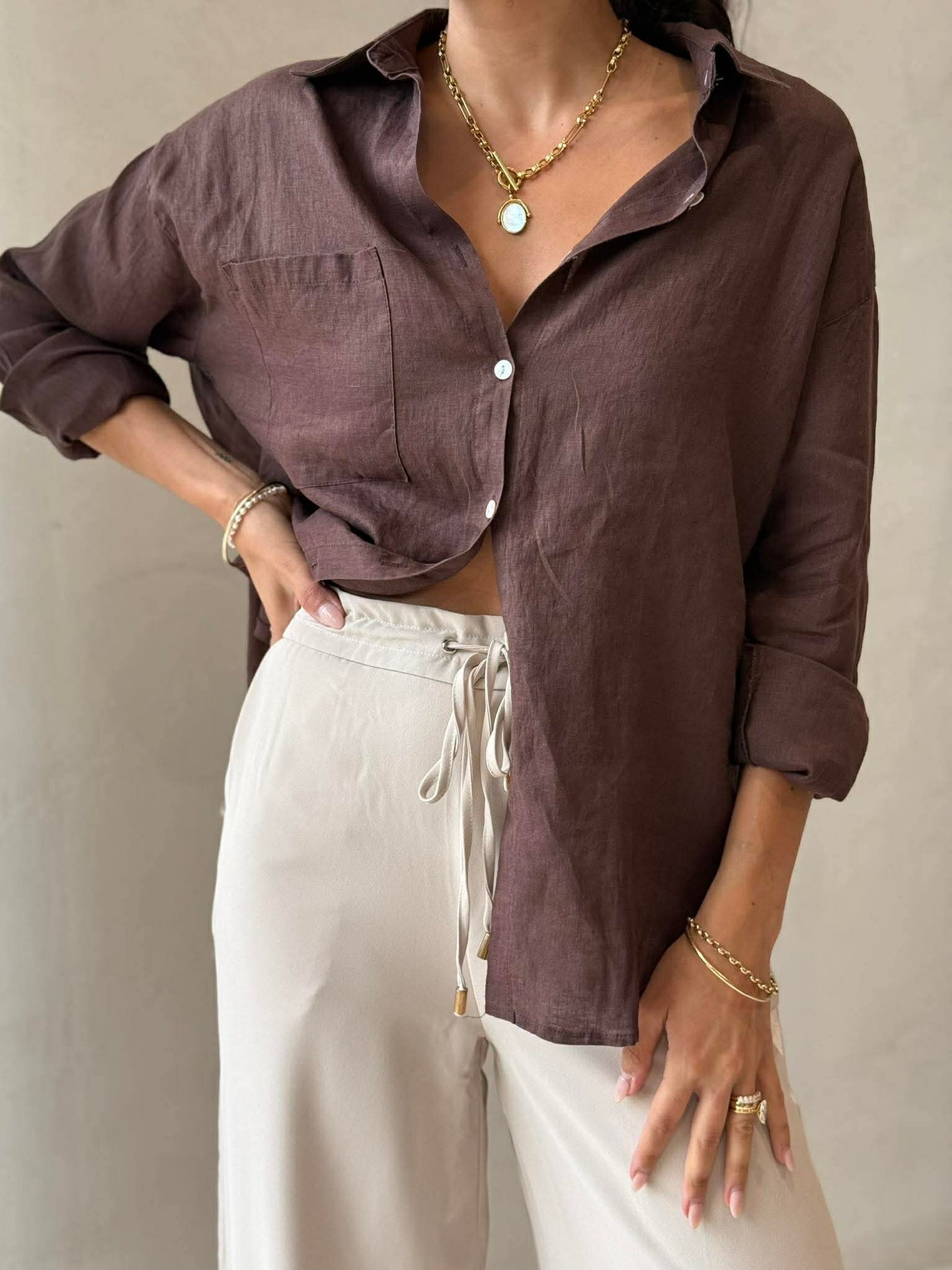 LUXE STRIPE UP PANT - NATURAL