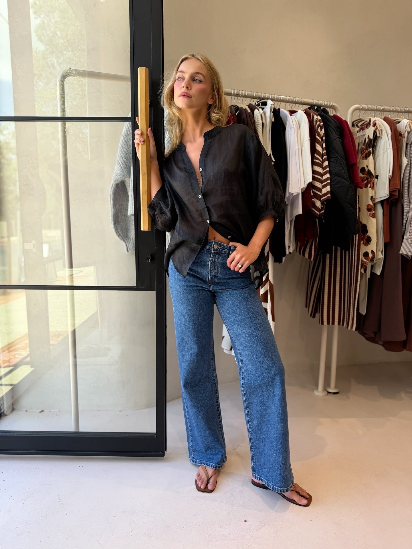 JEMMA LINEN BLOUSE - BLACK