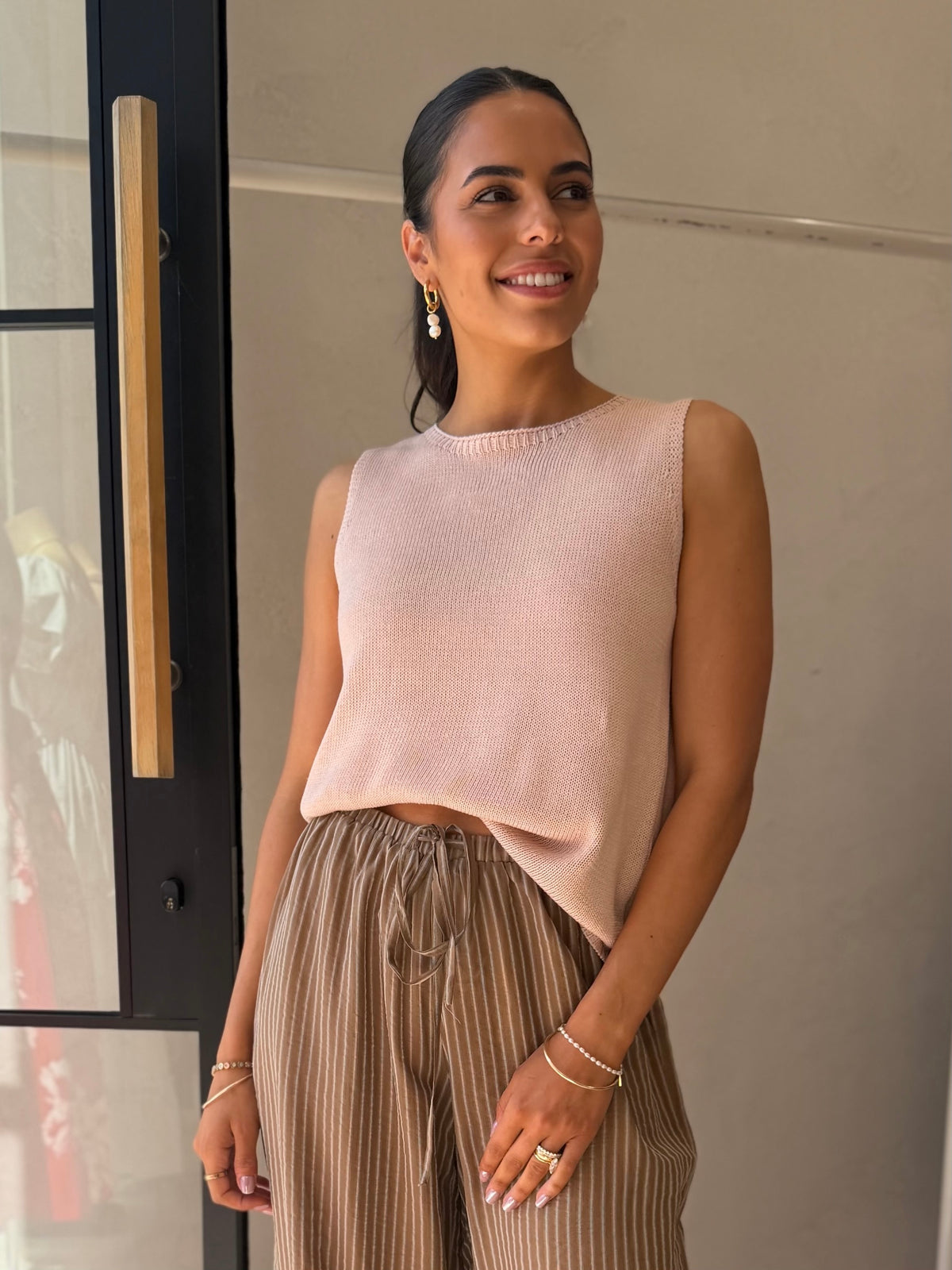 COFFEE KNIT TANK -SALMON