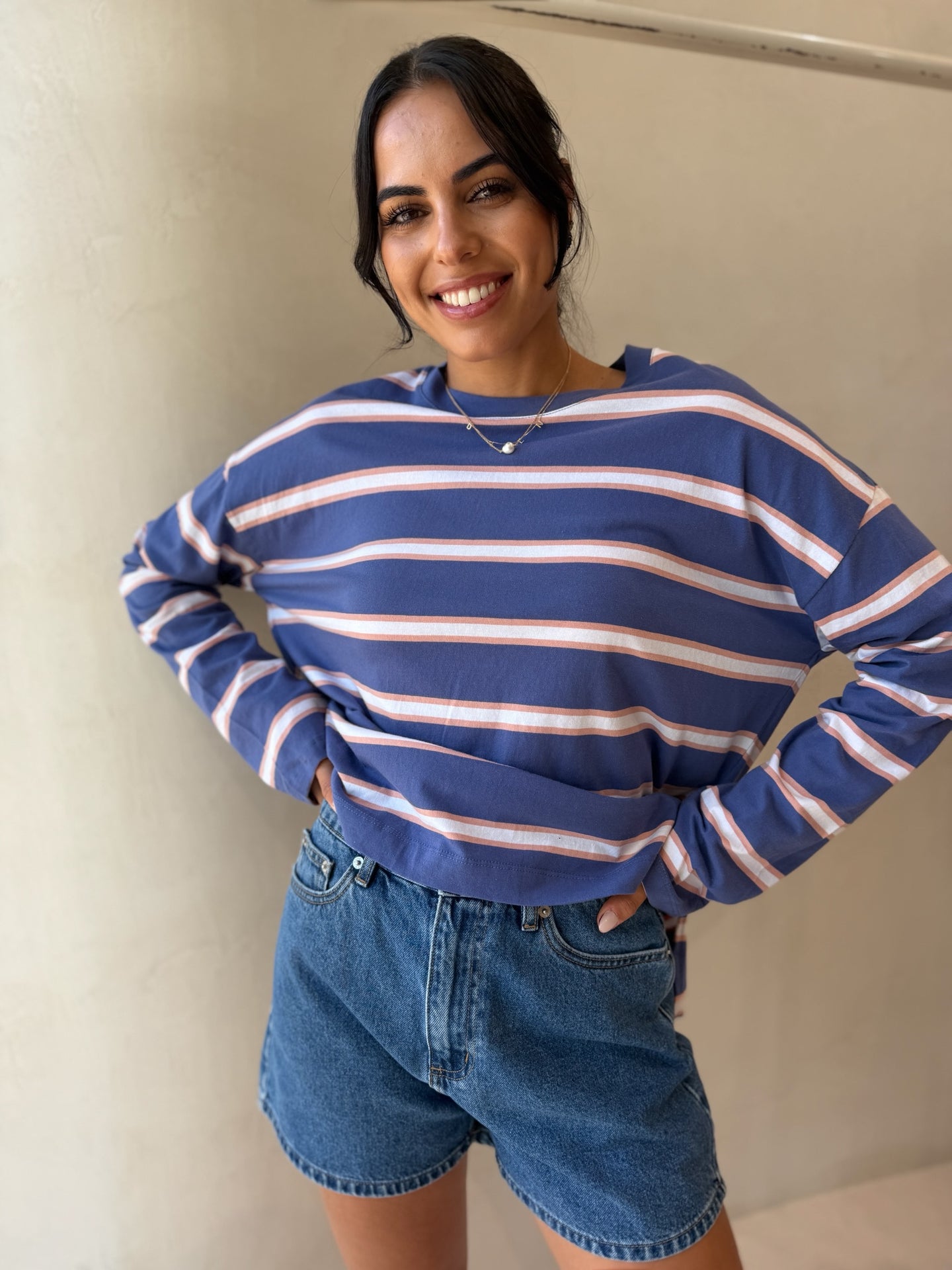 SCOUT SLOUCHY LONG SLEEVE TEE- NAVY/PINK