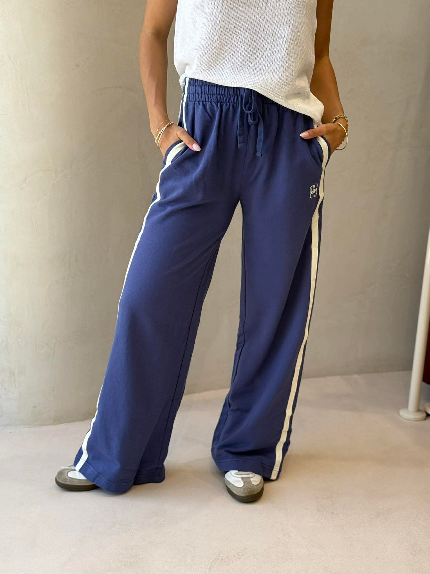 GIGI WIDE LEG TERRY TRACKPANT - WASHED NAVY