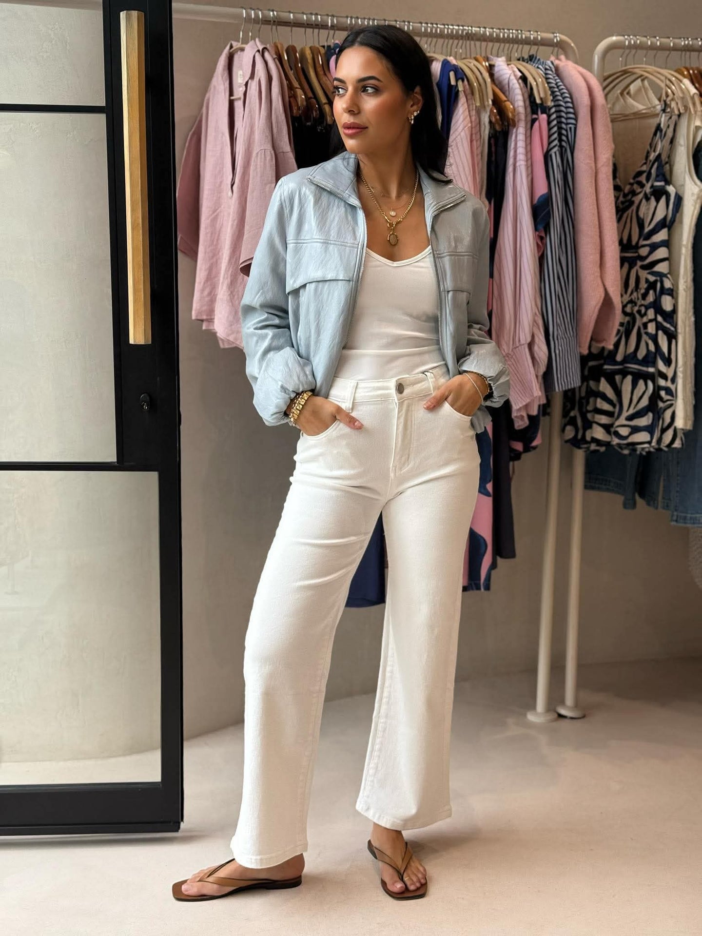THE BELLE PU BOMBER - POWDER BLUE