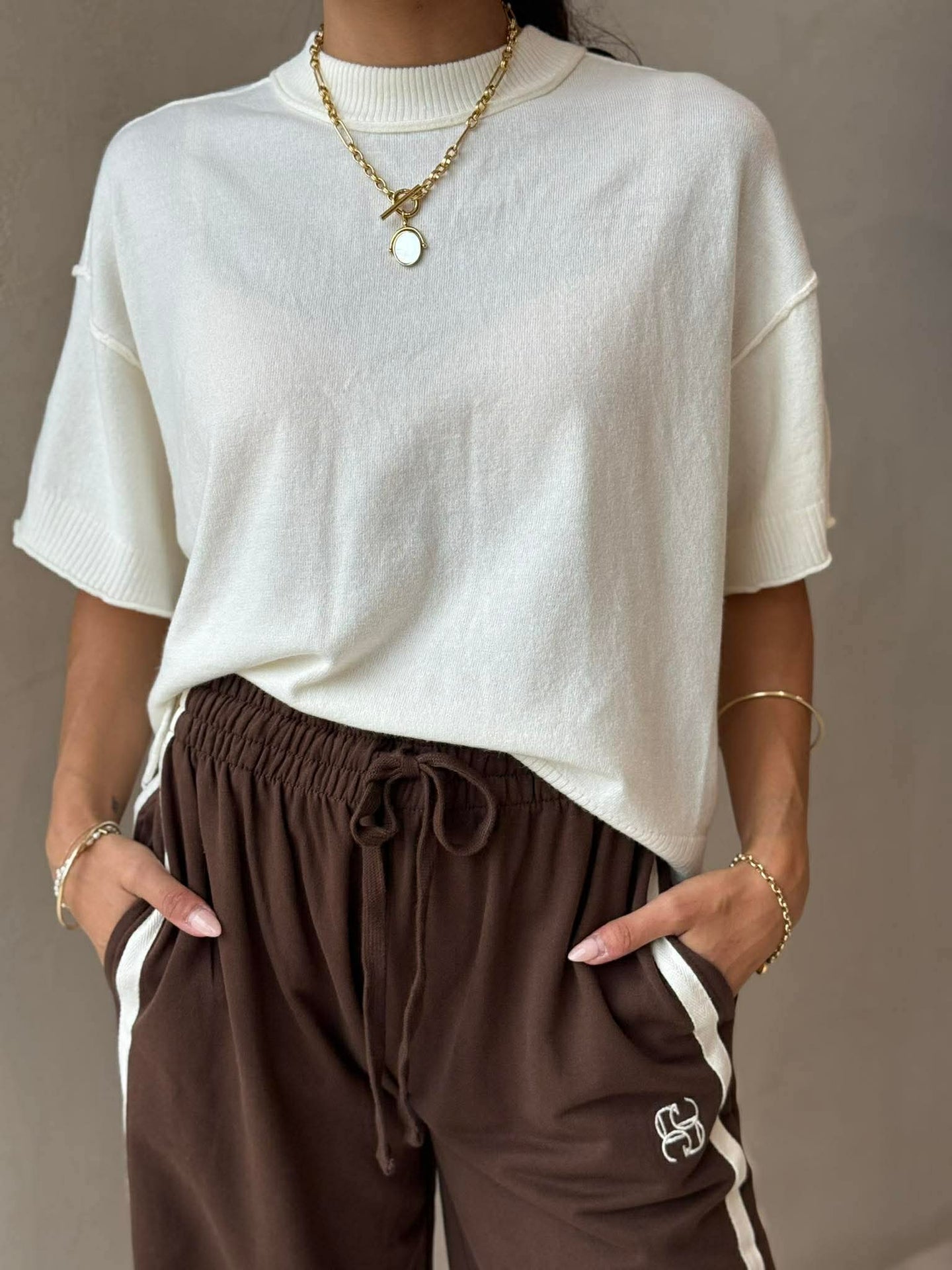 CEDAR KNIT TEE- CREAM