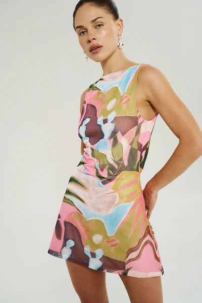BOATNECK MESH MINI DRESS - WONDERLAND