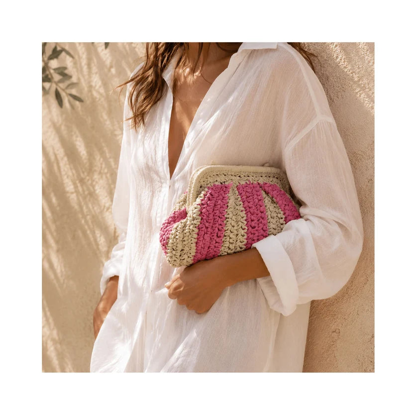 ELODY CLUTCH- PINK STRIPE