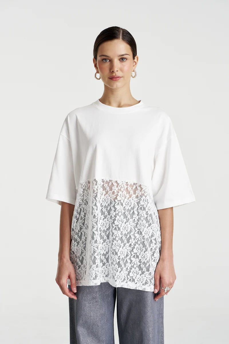 LACE PANEL TEE-LILY WHITE BY SUMMI SUMMI