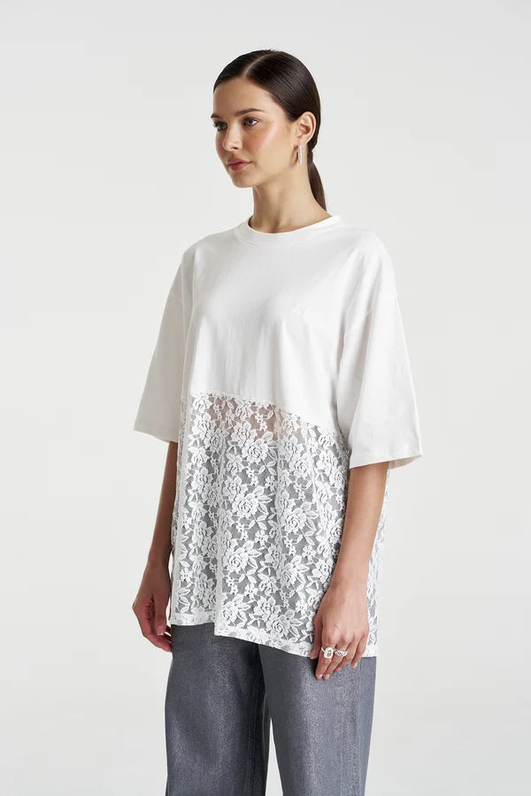 LACE PANEL TEE-LILY WHITE BY SUMMI SUMMI