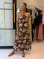 BROWN MERMAID PALM HALTER DRESS