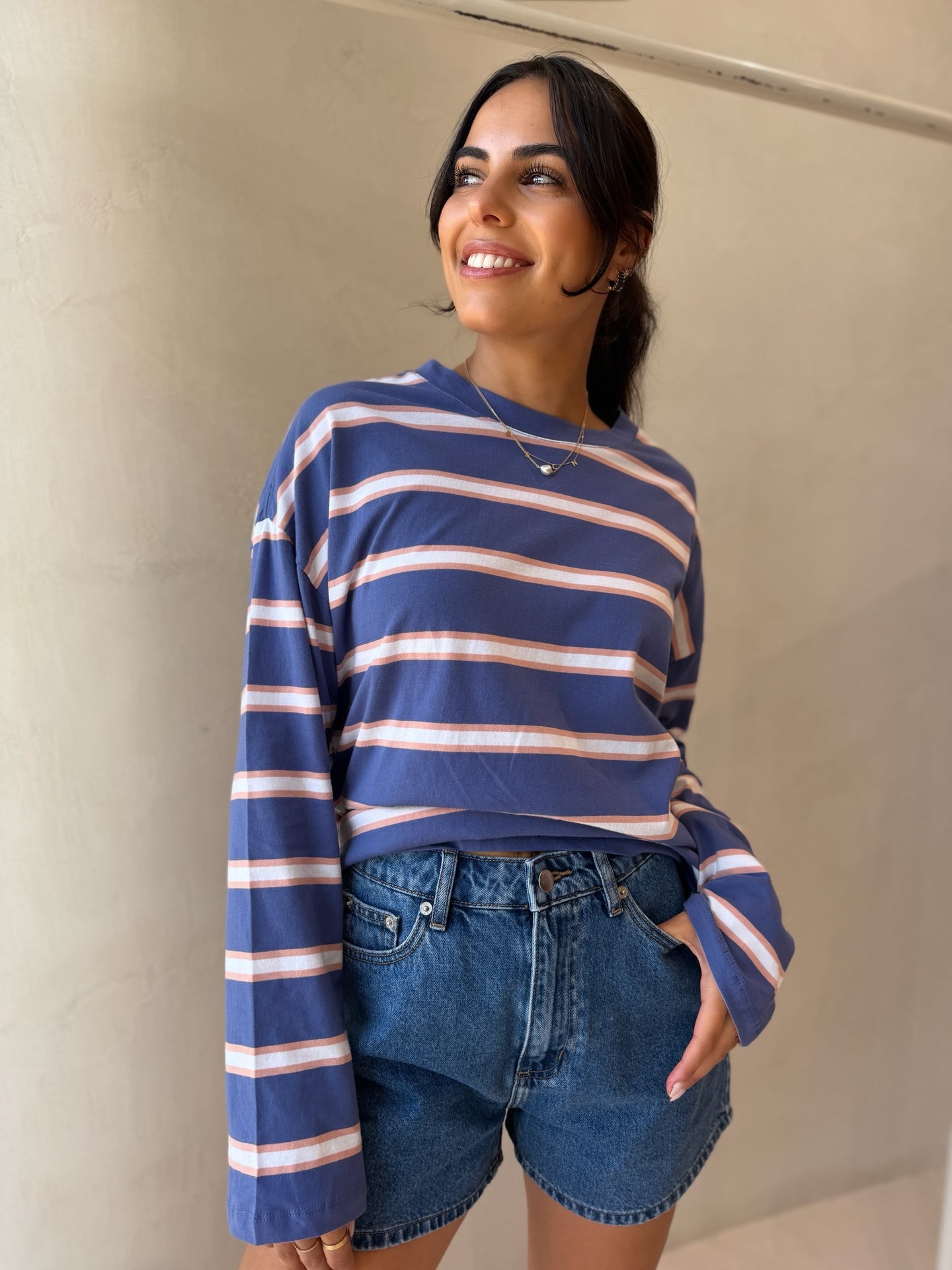 SCOUT SLOUCHY LONG SLEEVE TEE- NAVY/PINK