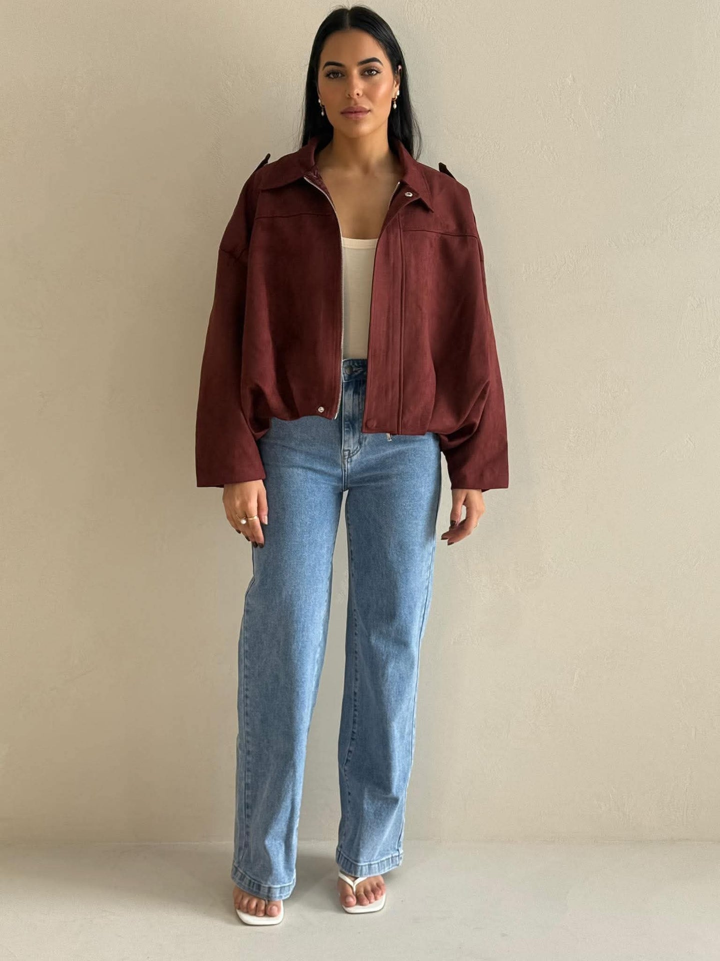 LENA SUEDE BOMBER- DEEP CHERRY