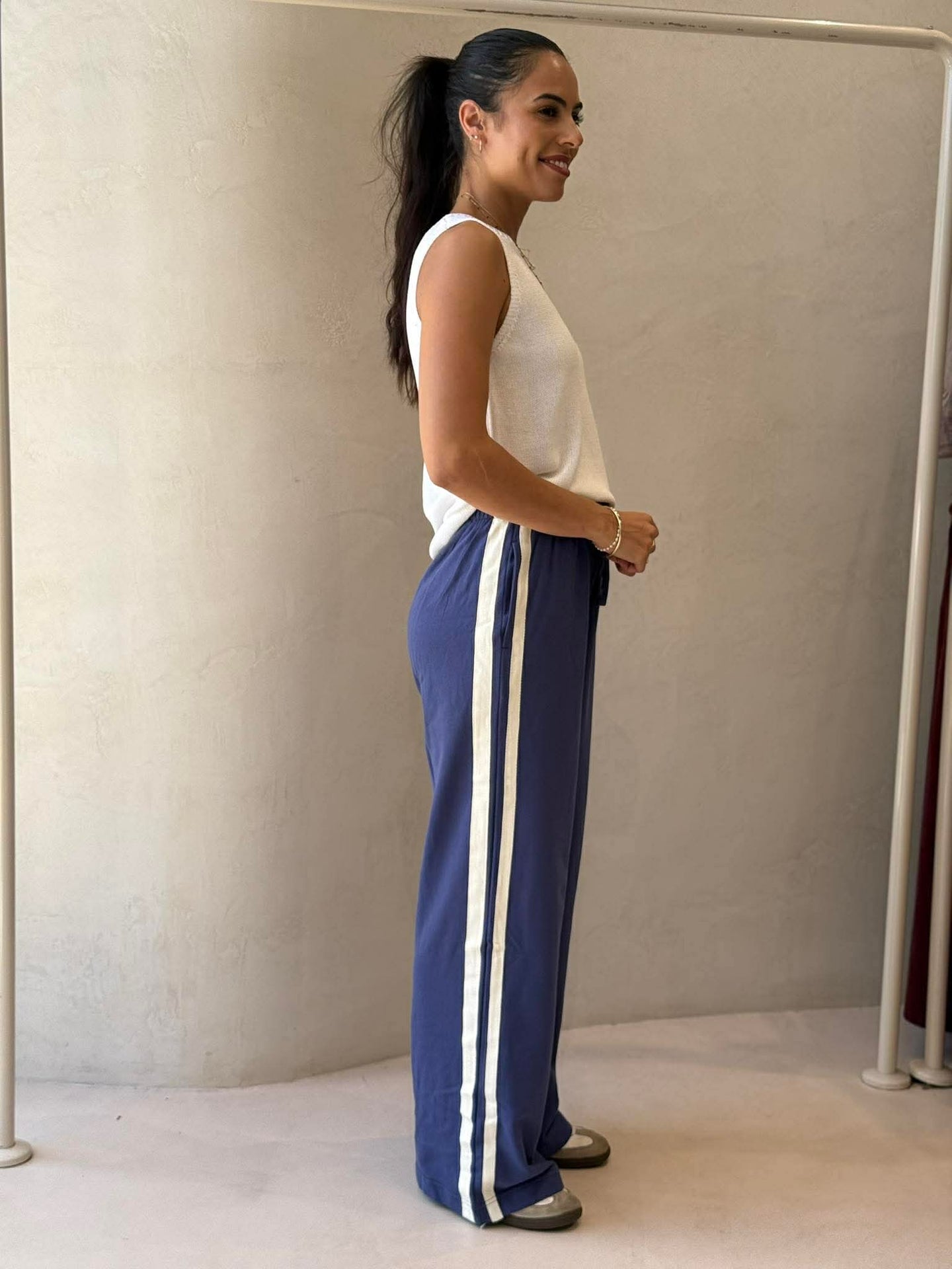GIGI WIDE LEG TERRY TRACKPANT - WASHED NAVY