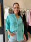 JEMMA LINEN BLOUSE - TURQUOISE