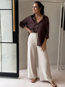 LUXE STRIPE UP PANT - NATURAL