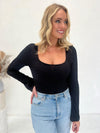 Diamond Textured Bodysuit - Black
