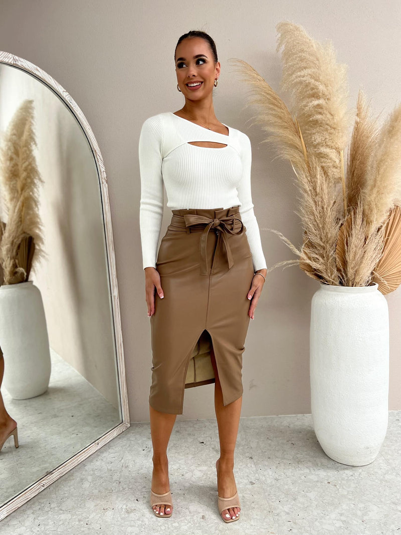 Marlo Midi Belt Skirt - Mocha
