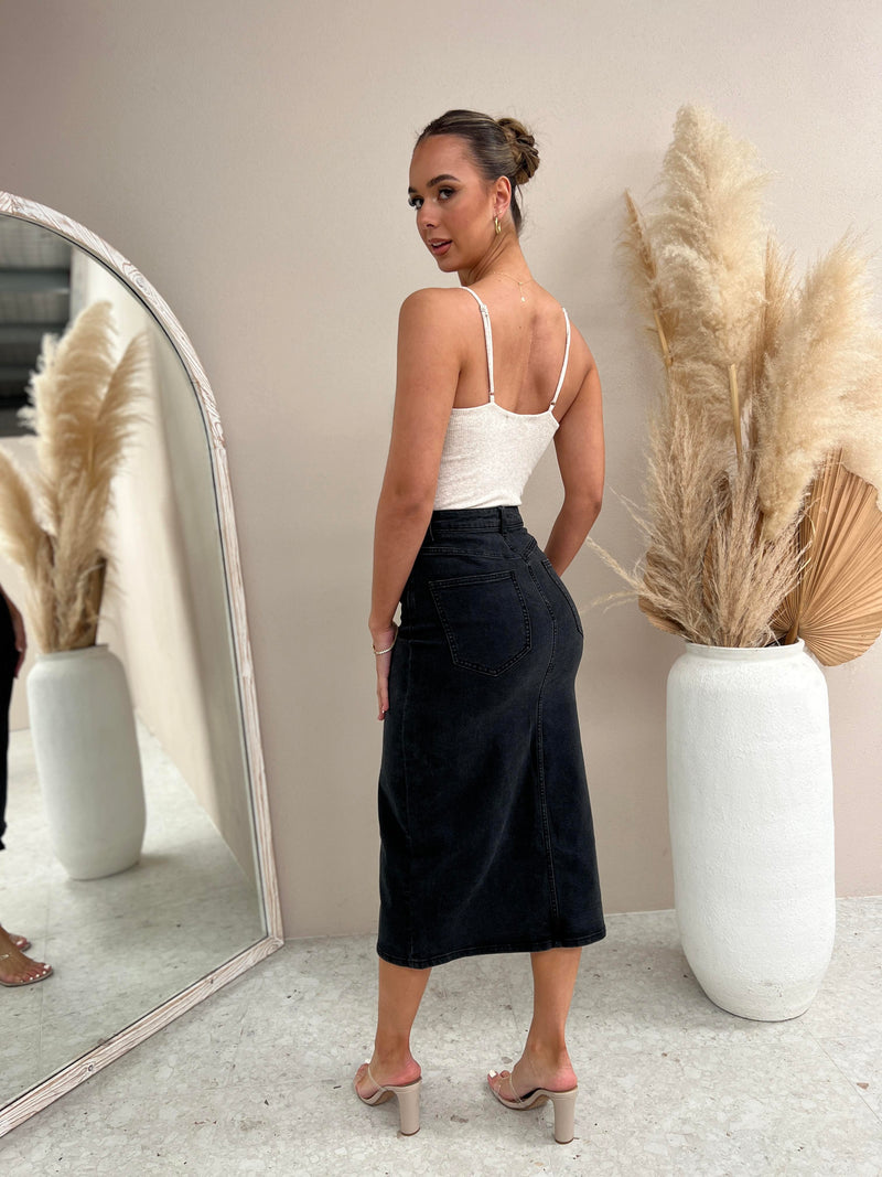 Daze Denim Midi Skirt - Black