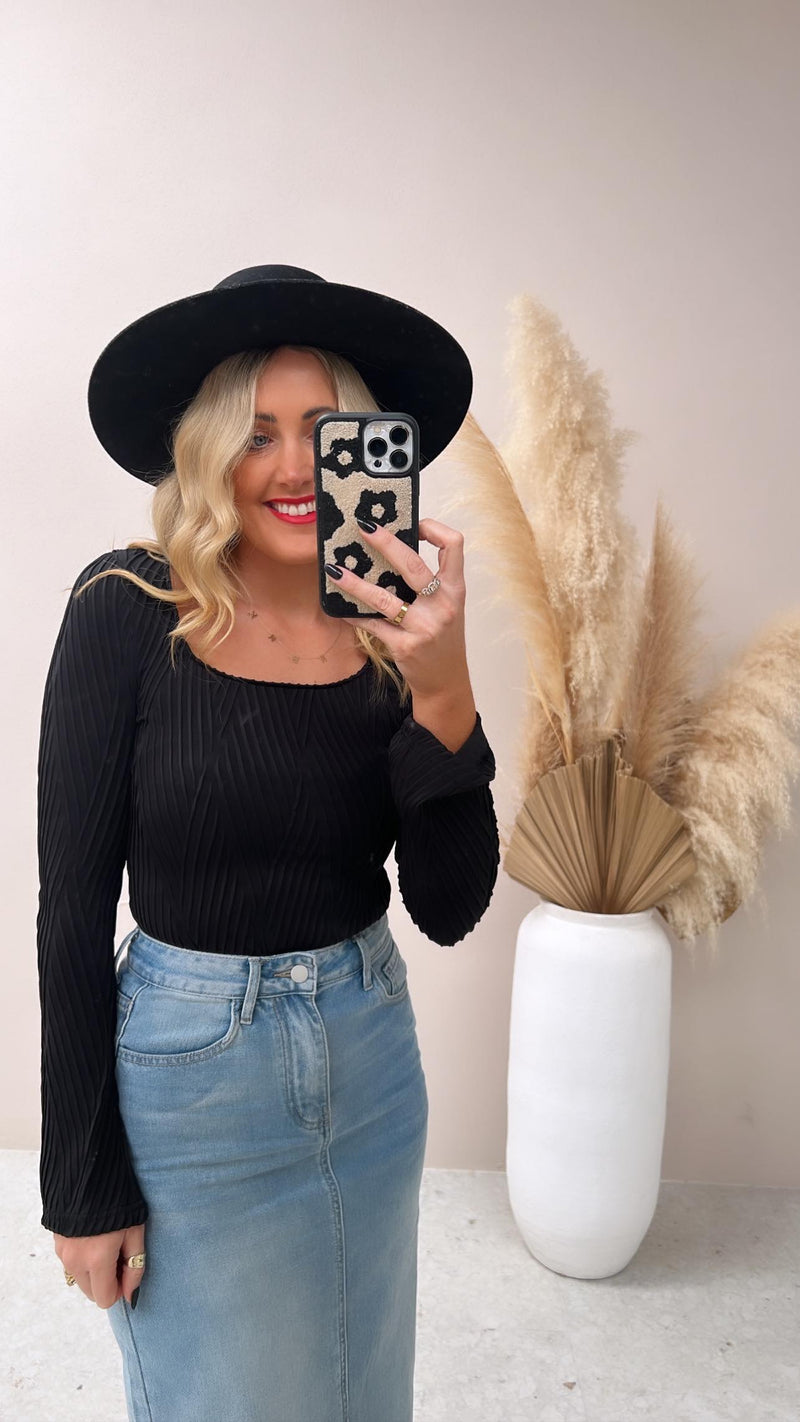 Diamond Textured Bodysuit - Black
