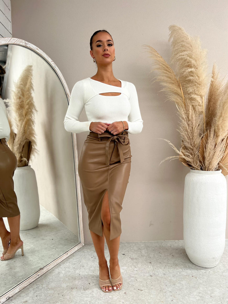Marlo Midi Belt Skirt - Mocha