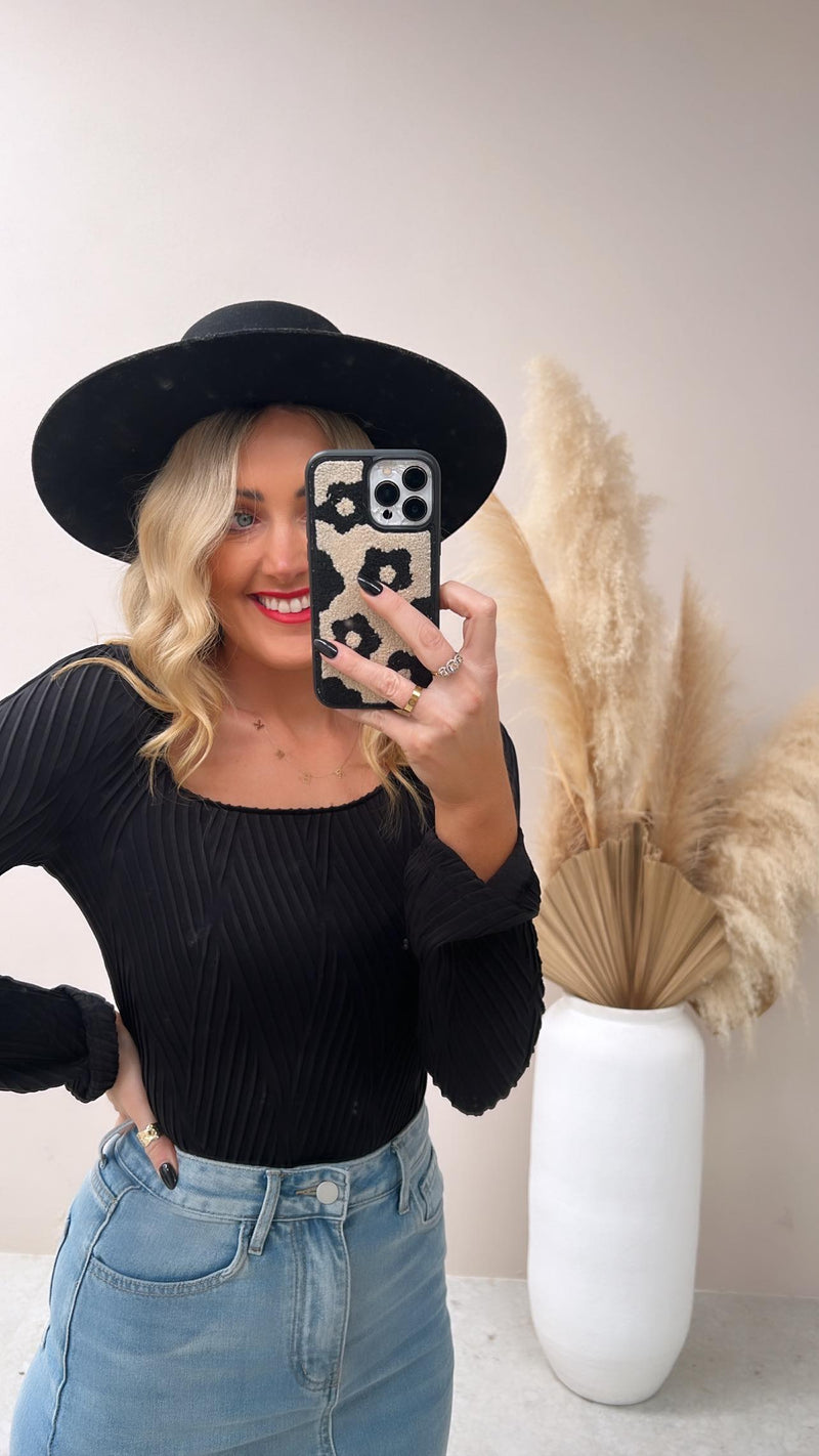 Diamond Textured Bodysuit - Black