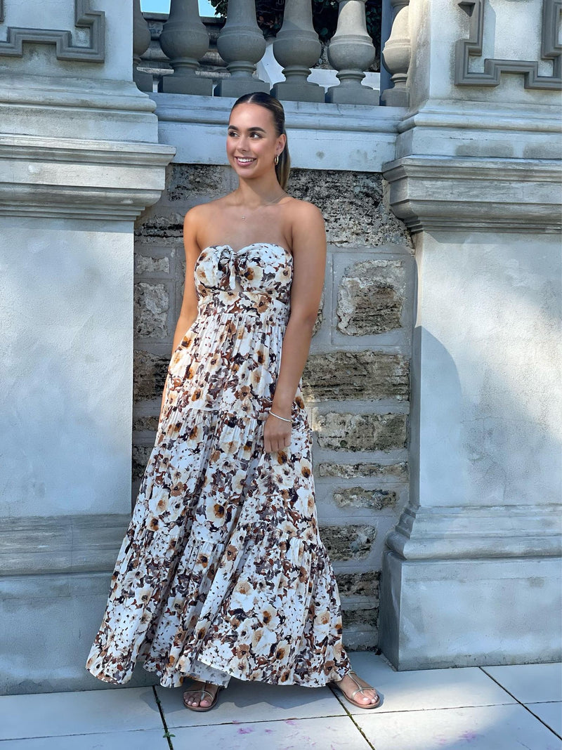 Zara Strapless Dress - White Floral