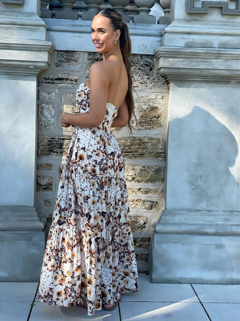 Zara Strapless Dress - White Floral