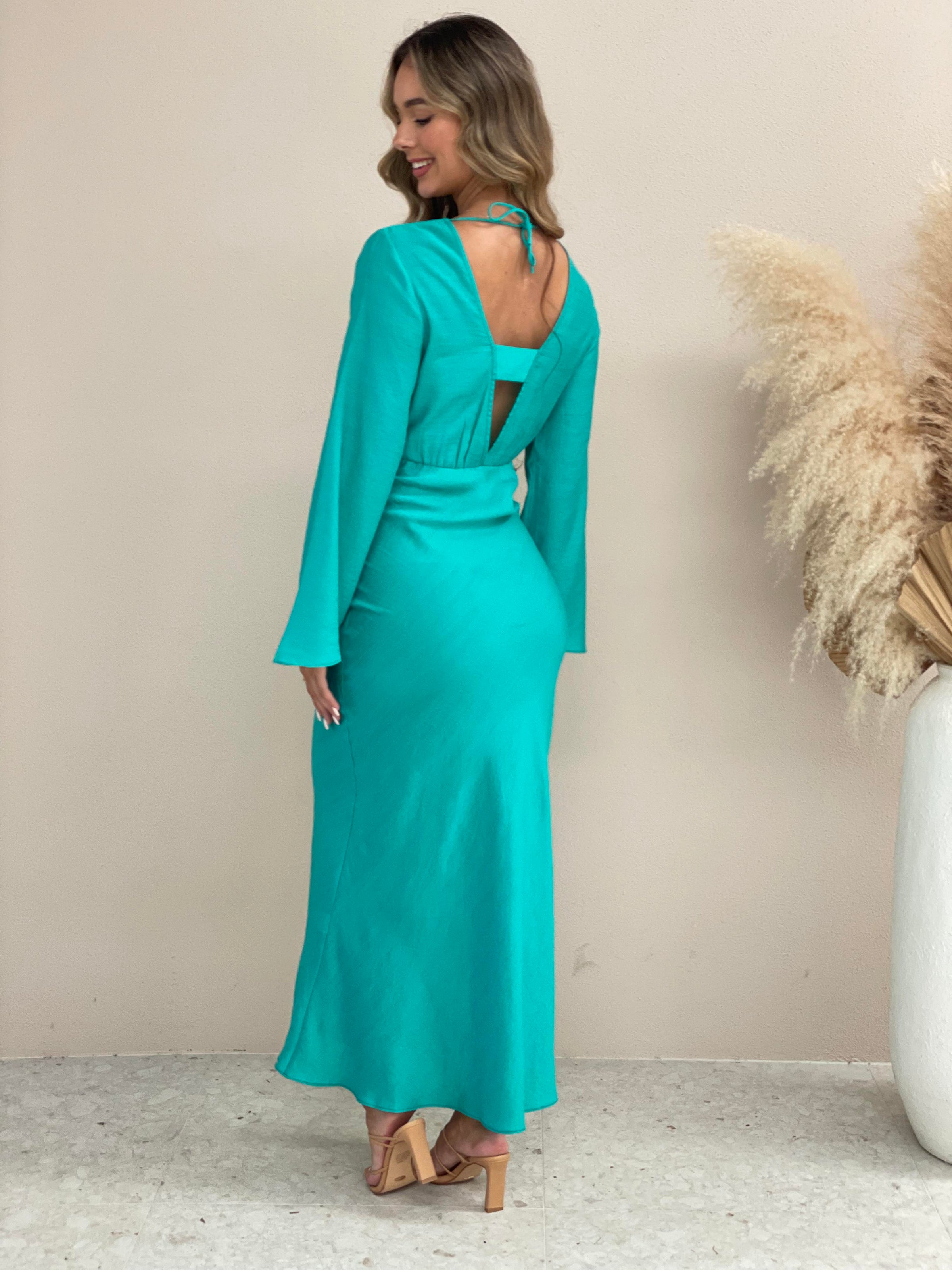 Long sleeve sales turquoise dress