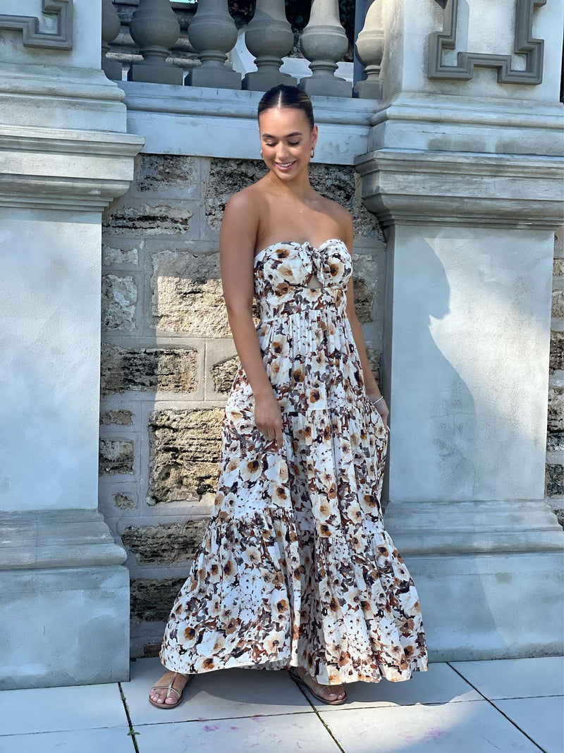 Zara Strapless Dress - White Floral