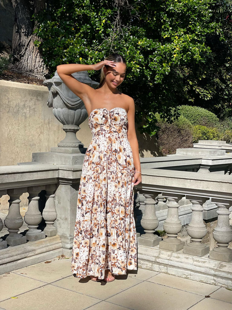 Zara Strapless Dress - White Floral