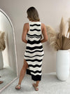 Scallop Stripe Knit Dress - Cream Black