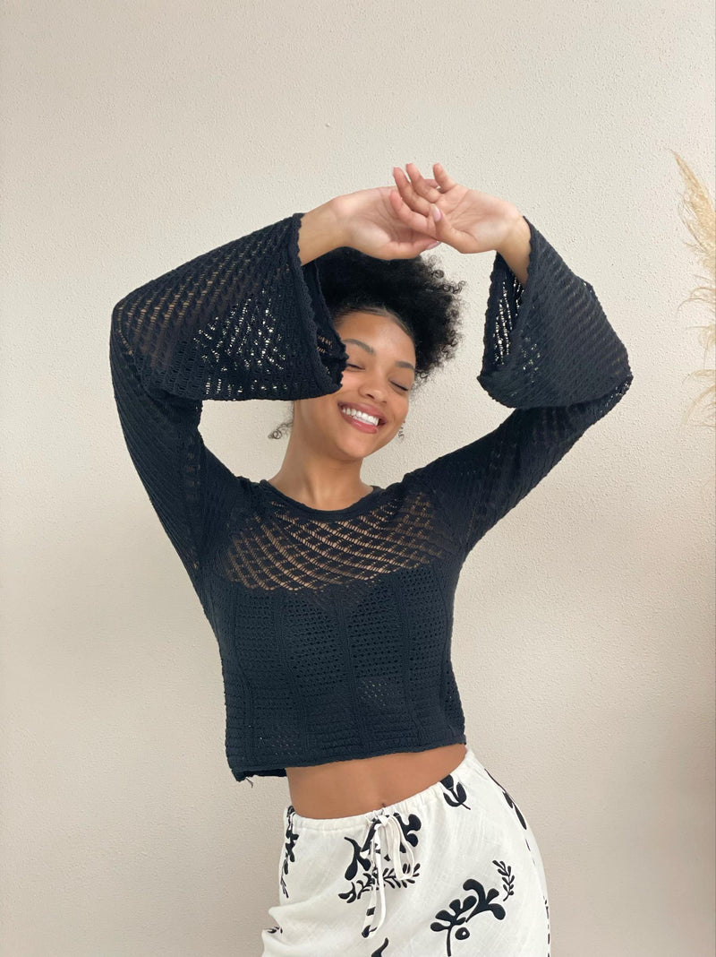 Crochet LS Top - Black