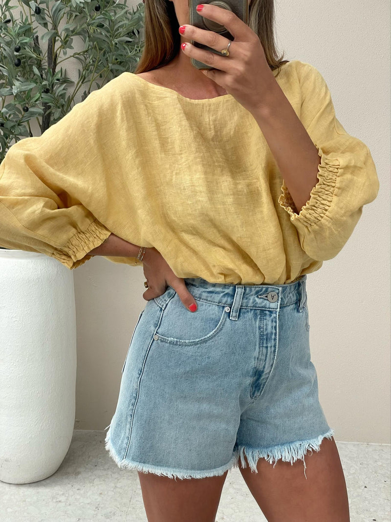 Zoli Linen Top - Yellow