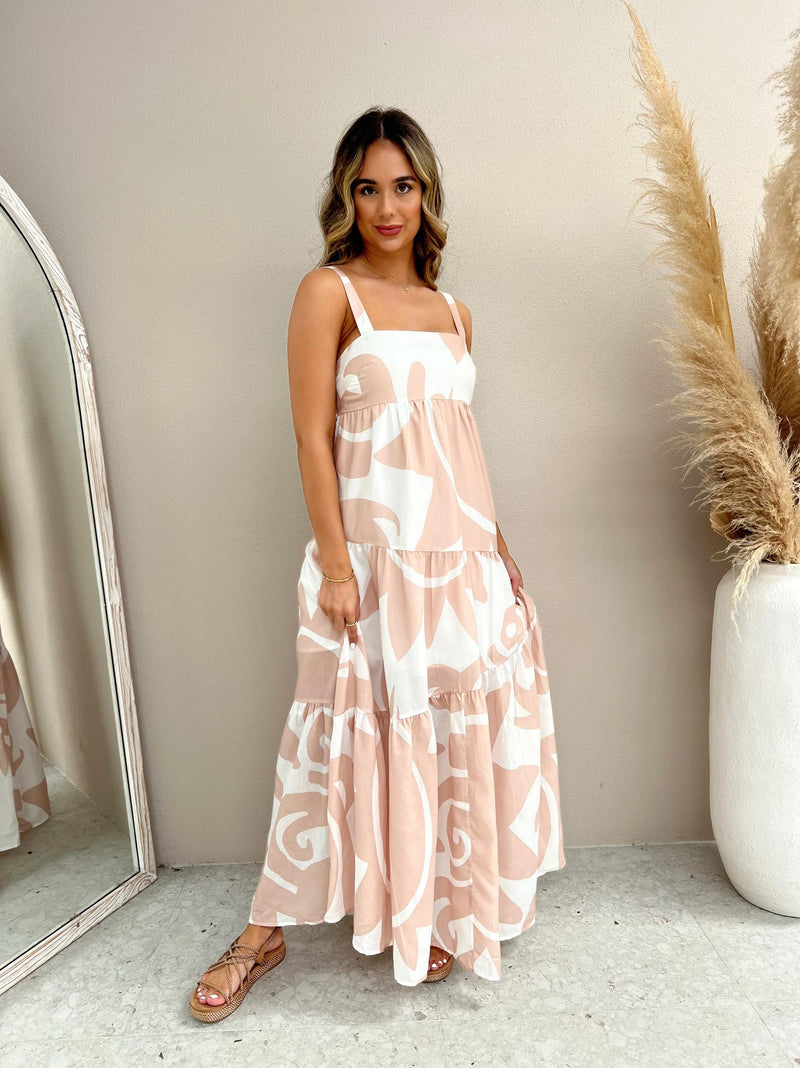 Daley Dress - Sand/White