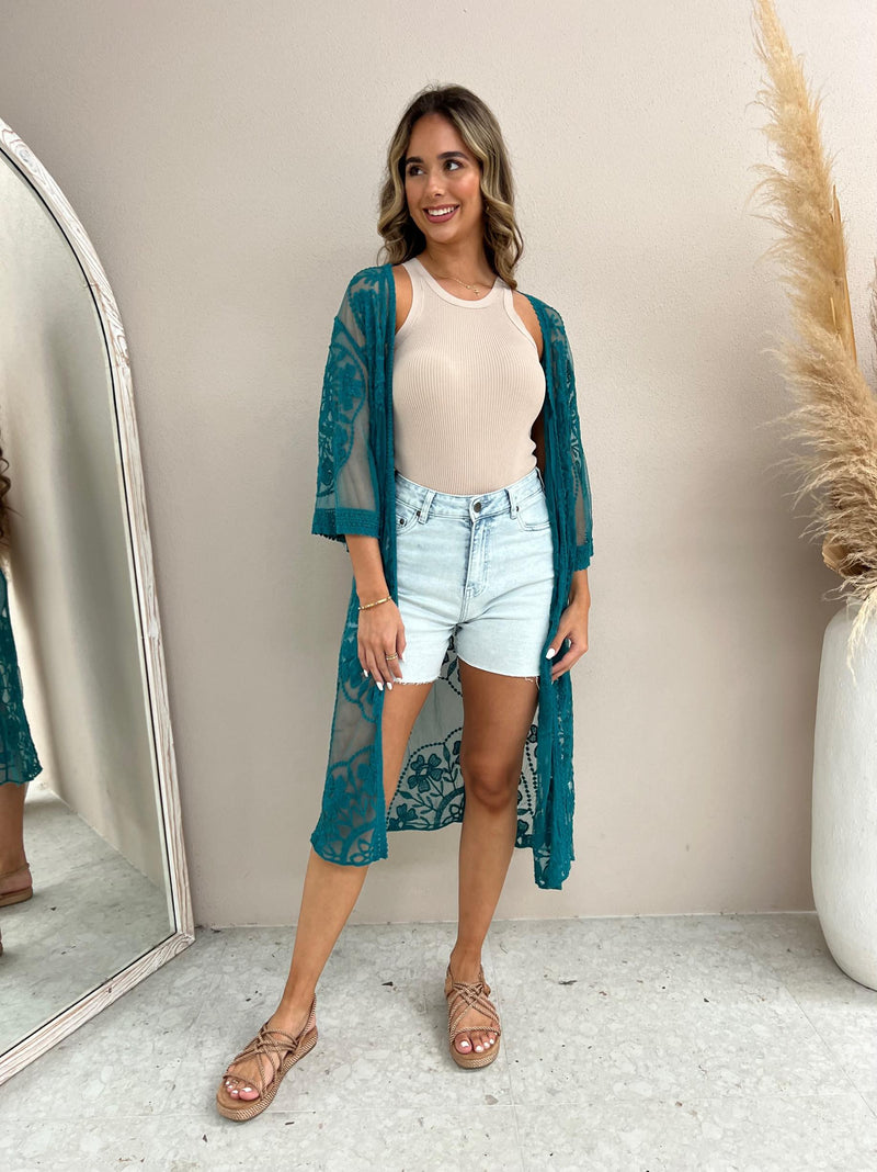 Cassidy Lace Kimono - Teal
