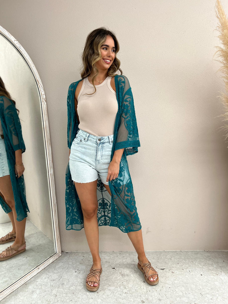 Cassidy Lace Kimono - Teal