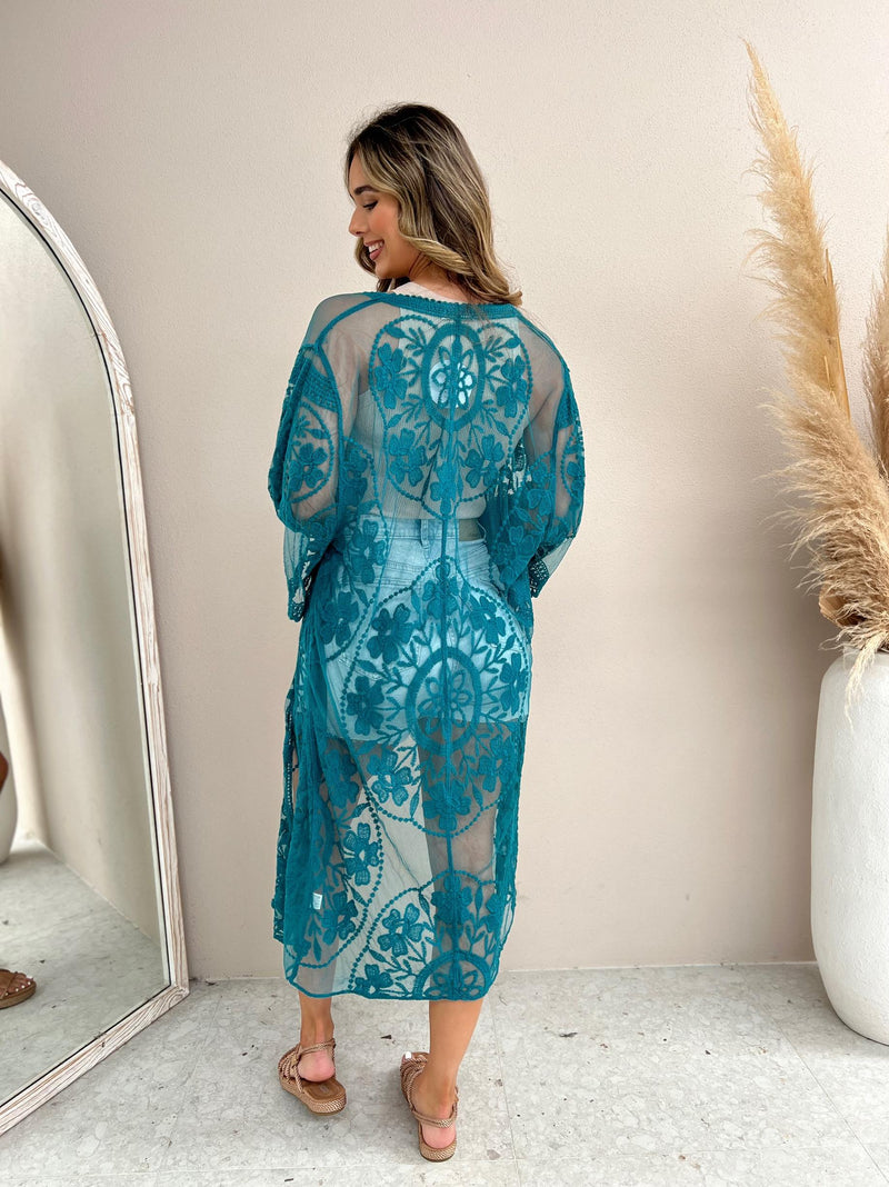Cassidy Lace Kimono - Teal