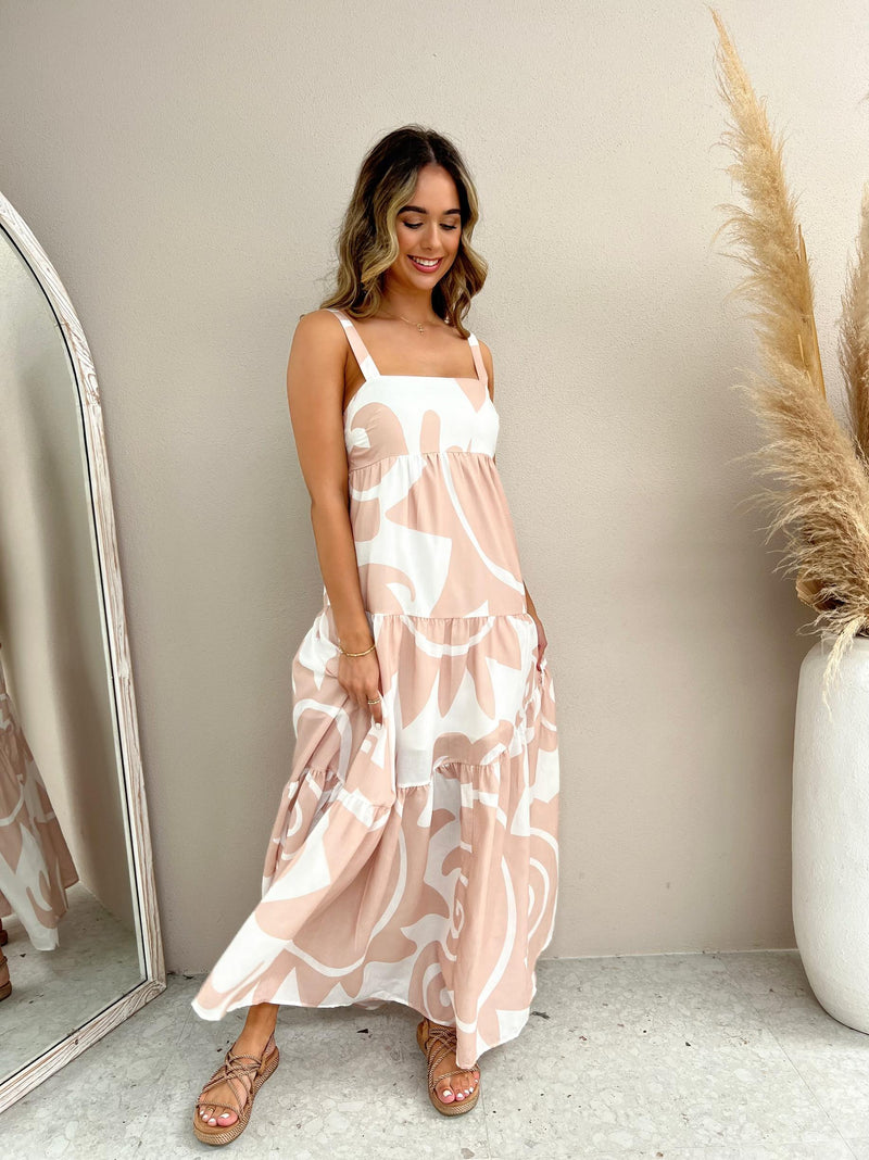 Daley Dress - Sand/White