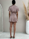 Satin Geo Mini Dress- Brown & white