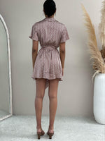 Satin Geo Mini Dress- Brown & white