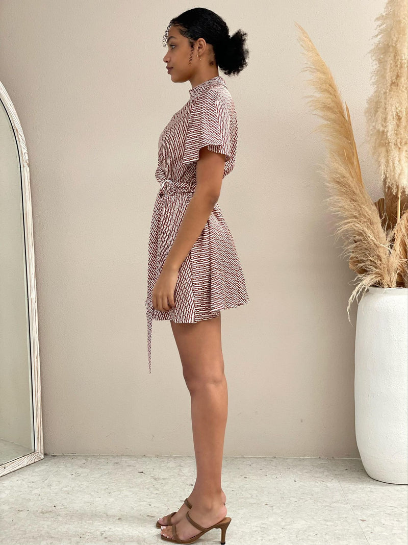 Satin Geo Mini Dress- Brown & white