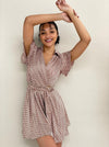 Satin Geo Mini Dress- Brown & white