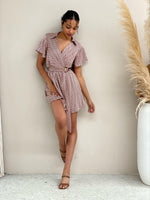 Satin Geo Mini Dress- Brown & white
