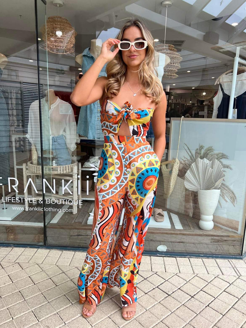 Jacqui Jumpsuit - Orange / Blue