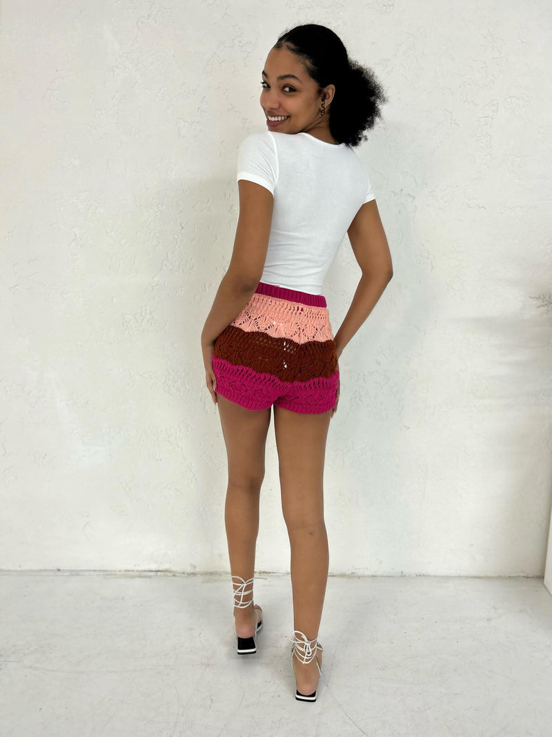 Tropicana Pink Crochet Shorts