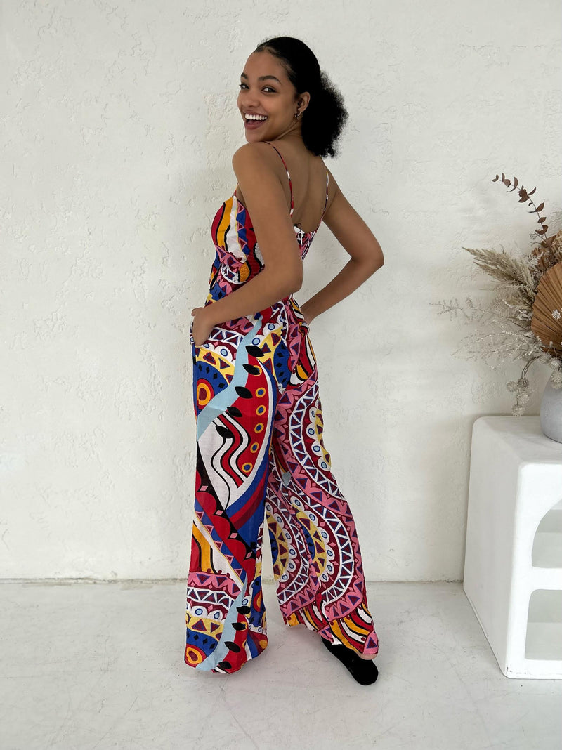 Jacqui Jumpsuit - Red / Blue