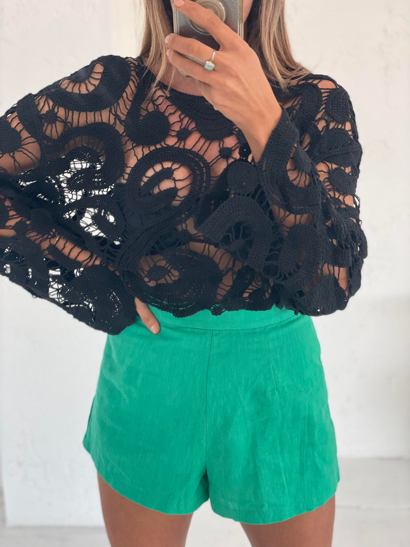 Percy Crochet Top Black