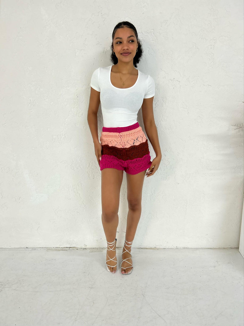 Tropicana Pink Crochet Shorts