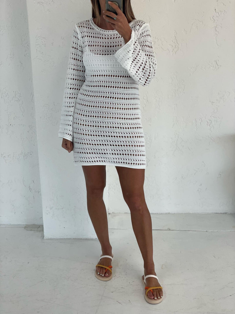 Tropic Heat Crochet Dress - White