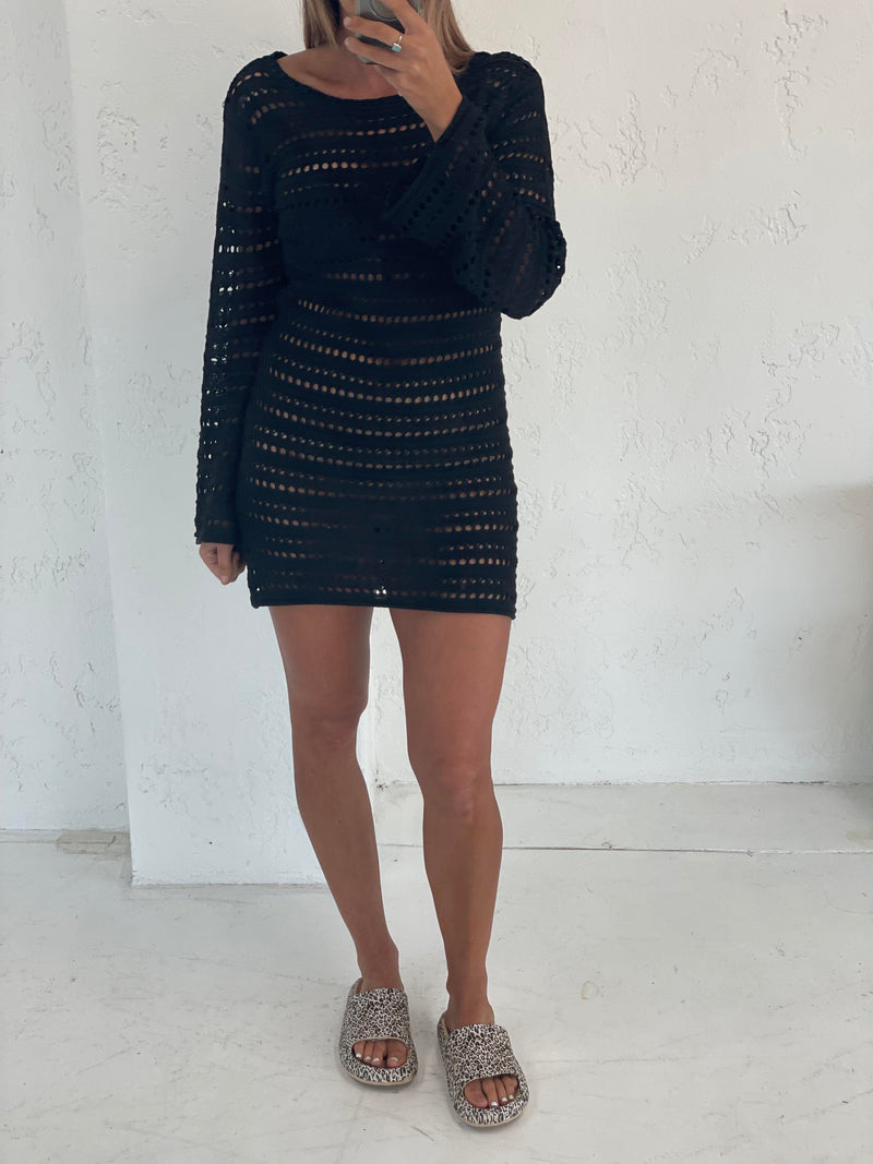 Tropic Nights Crochet Dress -  Black PRE ORDER