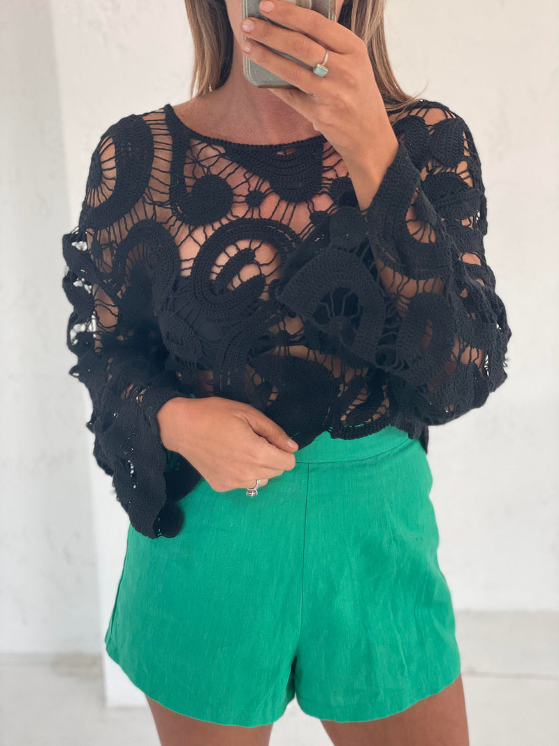 Percy Crochet Top Black