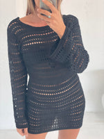 Tropic Nights Crochet Dress -  Black